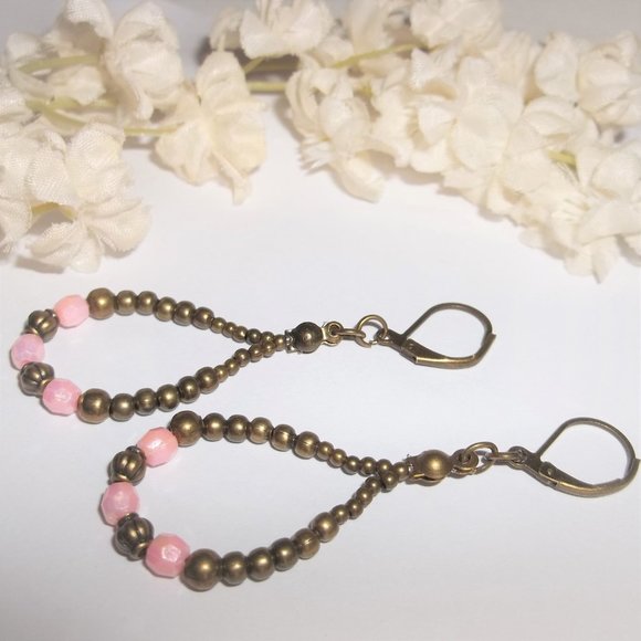 Hoops Boho Style Earrings Bronze and Pink Teardrop Dangle Drop Jewelry Gift 7019 - Picture 5 of 9